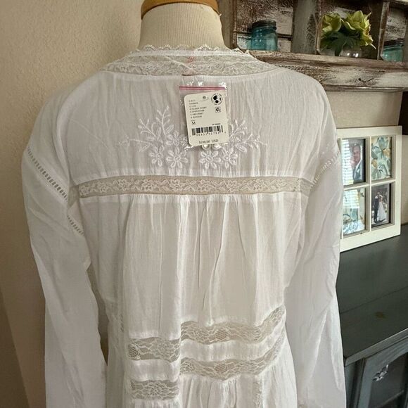 NWT Free People Womens Button Front Long Sleeve Keepsake Maxi Top Ivory Medium - Picture 10 of 13